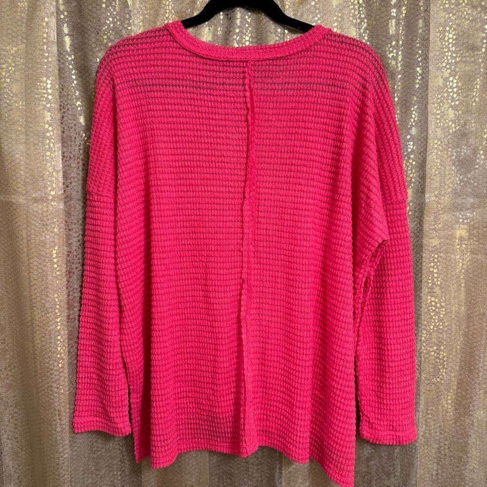 Zenana Hot Bright Pink Knit Thermal Long Stretchy Sleeve Top L/XL - Picture 2 of 6